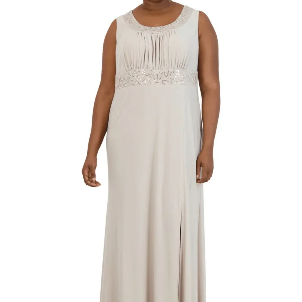 R&M Richards 3785W Scoop Two Piece Formal Dress in Champagne Size 22W